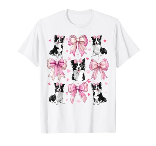 Coquette Bow Border Collie Dog Mom Pink Ribbon Girl Camiseta