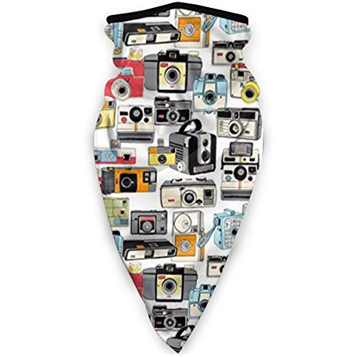 Windproof Face Shield~ Make It Snappy! Illustrazioni di Fotocamere Vintage Fotografia Analogica Sciarpa di Pellicola Fascia per Capelli, Eleganti Fasce 12 in 1 per La Corsa in Palestra 24x52cm