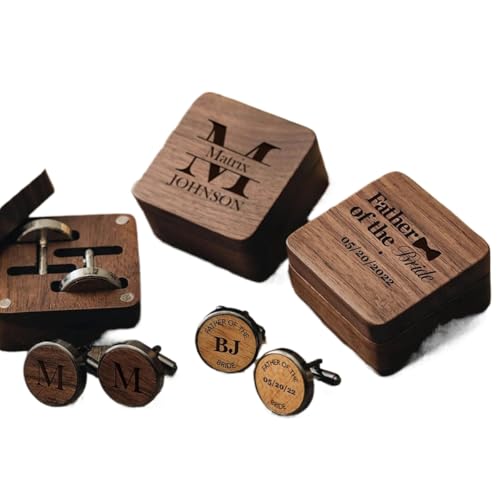 Personalisierte Manschettenknöpfe aus Holz für Herren, Boutique-Hemd-Hülsennägel mit magnetischem Deckel, Holzbox, Hochzeit, Party, Trauzeugen, Geschenke, Einheitsgröße, Edelstahl Holz, Kein Edelstein