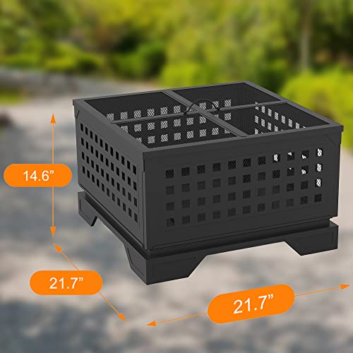 Outdoor Fire Pit 21.7" Square Firepit [Fast Heating] [Easy Assembling] [Large Flame] with Spark Screen for Patio