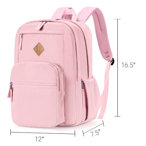 Image of ZORFIN 26L Backpack for College, and Travel: Corduroy Bookbag - Light Pink