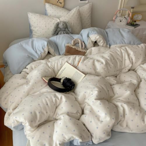 Image of Nayoroom Polka Dot Duvet Cover Queen Size Reversible Blue White Aesthetic Dorm Bedding Set 3 Pieces Soft Lightweight Microfiber Cute Duvet Cover with Zipper Closure