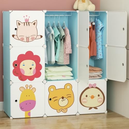 Image of Owme Collapsible Wardrobe for Clothes - DIY 9 Door Plastic Almirah for Clothes with Doors | Side Hanger, Foldable Wardrobe for Storage for Home | Storage Organizer for Clothes - Blue
