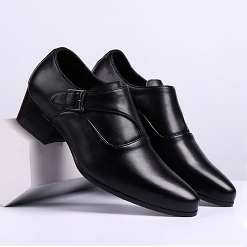 Men's Genuine Leather Chunky Heel Monk Strap Oxford Loafers Fashion Pointed Toe Slip-On Low Top Chelsea Boots Dress Heels for Business Wedding Party4
