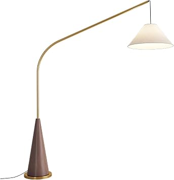 Mid Century Modern Arc Floor Lamp,Tall Standing Lamps with Fabric Lampshade and Wood Grain Base,dimmable Reading Light for Bedroom Office,Foot Switch