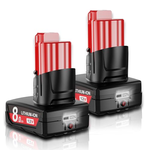 2Packs Upgraded 8.0Ah Replacement for Milwaukee M12 Battery 12V Lithium LCD Display 48-11-2401 48-11-2460 48-11-2402 48-11-2412 48-11-2411 Compatible with Milwaukee battery &12 Volt Power Tools