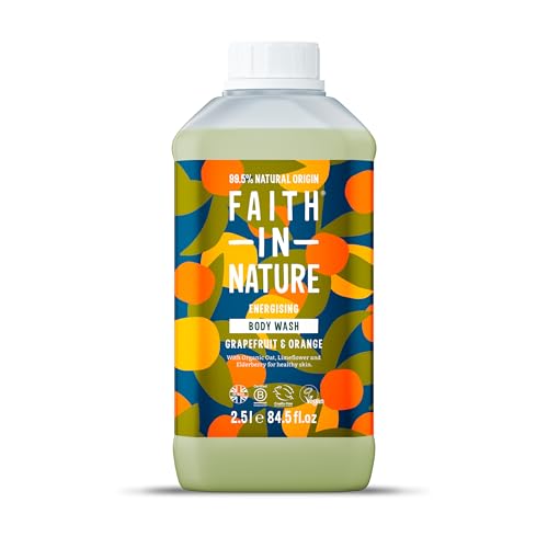 Faith In Nature Natural Grapefruit & Orange Body Wash, Energising Shower Gel, Vegan & Cruelty Free, No SLS or Parabens, 2.5L Refill