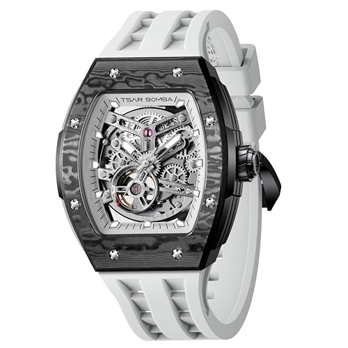 Image of TSAR BOMBA Mens Luxury Watch Automatic Watches for Men 50M Waterproof Japanese Mechanical Movement Tonneau Stainless Steel Case Sapphire Glass Big Face Cool Unique Fashion Gift Men