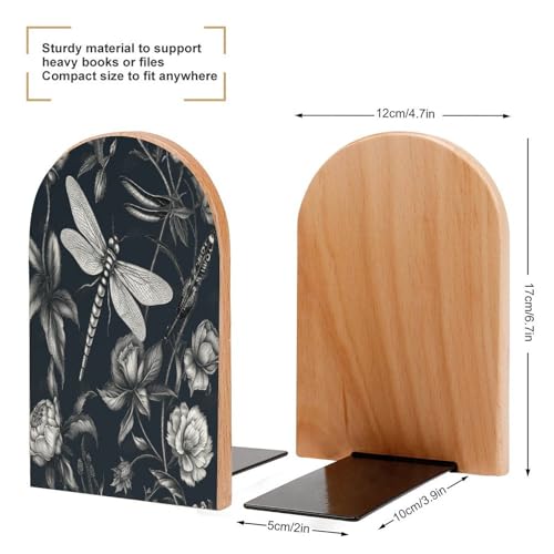 Sujetalibros de flores y libélula de madera con base de metal 3