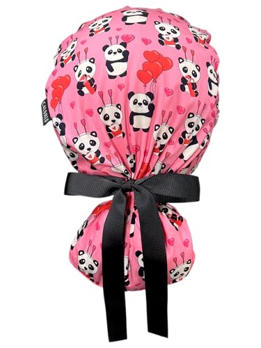 Image of Scrub Cap for Women and Men, Ponytail Scrub Caps, Working Hat, Head Cover with Ribbon Ties and Buttons, Long Hair