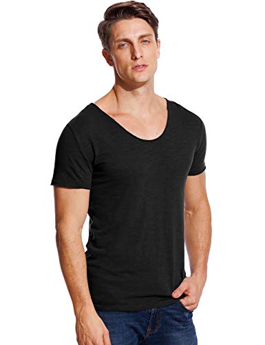 V Neck T Shirts Mens Scoop Neck Short Sleeve Slim Fit Basic Tee Casual Top3