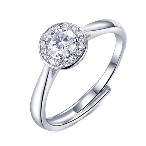 Bague réglable ronde 4 griffes moissanite 925 argent mariage femme KnSam