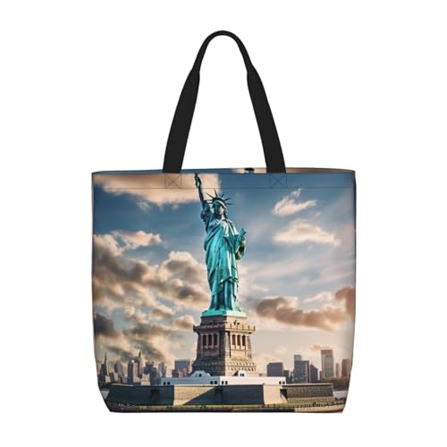 FBGHHTY Bolsa de hombro de gran capacidad con estampado de Estatua de la Libertad en Nueva York para mujer, reutilizable, ligera, para llevar al día a día