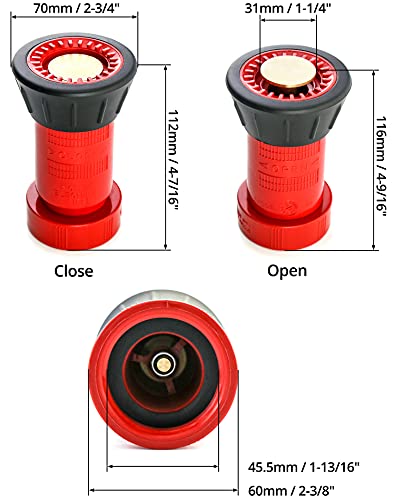 Image of QWORK Fire Hose Nozzle, 1-1 /2 inch Heavy Duty NPSH Thermoplastic Constant Flow Fog Nozzle, Fire Equipment, 2 Pack