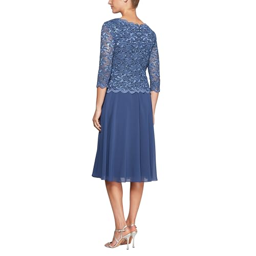 Image of Alex Evenings Women's Tea Length Embroidered Bodice Mother of The Bride Gown, Wedding Guest Dress