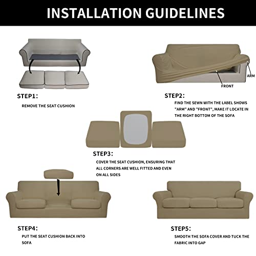 Easy-Going 4 Pieces Stretch Soft Couch Cover For Dogs - Washable Sofa Slipcover For 3 Separate Cushion Couch - Elastic Furniture Protector For Pets, Kids(Sofa, Dark Linen, Large) #TOP5