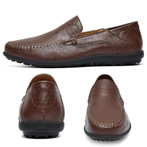 Image of Go Tour Men's Premium Genuine Leather Casual Slip on Loafers Breathable Driving Shoes Fashion Slipper