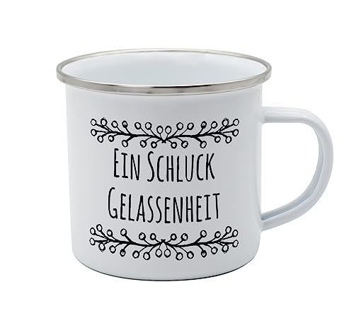 Tasse Schluck Gelassenheit Emaille 350ml, Camping, Outdoor, Trinkbecher,...