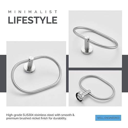 Angle Simple K3102D Towel Ring Brushed Nickel, Angle Simple Sus304 Stainless Steel Hand Towel Rack, Unique Oval Shaped Towel Holder, Modern Bathroom Towel Hanger thumb #7