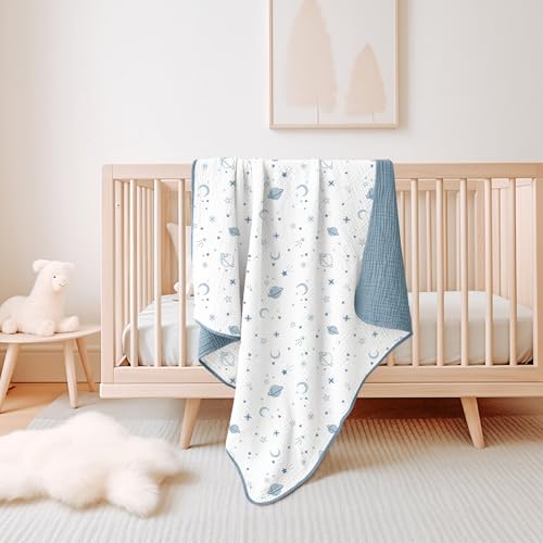 Image of Konssy Muslin Baby Blankets, Super Soft 100% Cotton Crib Blanket | Soft Lightweight Nursery Swaddling Wrap for Girls Boys, Infant Toddler, 40 X 36 In, Star