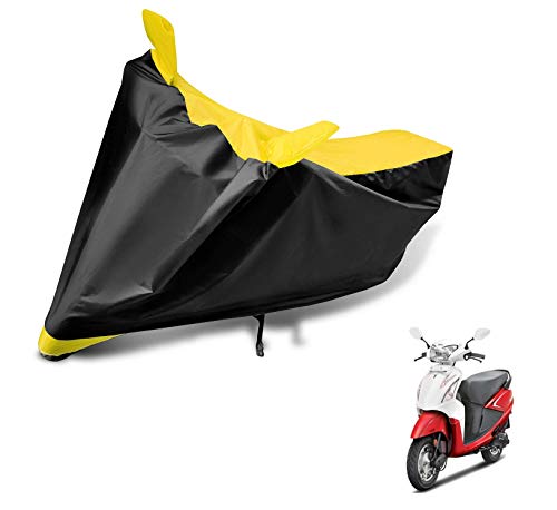 Image of Auto Hub Scooty Cover Compatible with Hero Pleasure with Mirror Pocket, Dustproof, Heat Resistant, Triple Stitched, Pleasure Scooty Cover- Black, Yellow