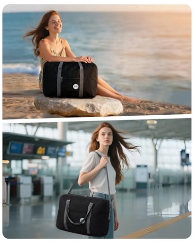 Image of WANDF Personal Item Travel Bag, Carry On Duffle Bag Women | 18x14x8 inches, Frontier Airline Underseat Fit, Weekend Overnight Trips, Lightweight Packable