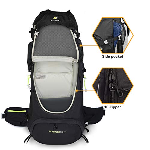 N NEVO RHINO Hiking Backpack, 60L Camping Backpack Outdoor Sport Travel Backpacking Daypack for Women, Men, Youth (Black) - Thumbnail 4