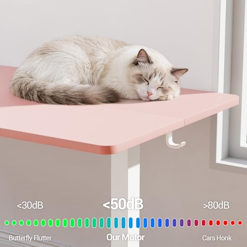 Image of Veken 55 Inch Large Electric Standing Desk, 4 Memory Heights Adjustable,Sit to Stand Up, Work Home Office Computer Table for Study, Walking Pad, Writing, and Games, Wooden Desktop Desks, Pink