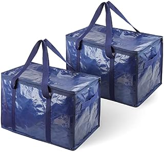 YOOFAN Extra Large Moving Bags  Heavy Duty Packing Bags with Zipper & Carry Handles for Space Saving, Moving & Storage, Blue, 2 Packs