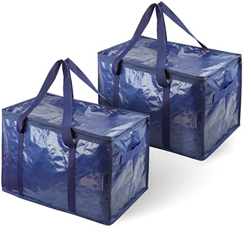 YOOFAN Extra Large Moving Bags – Heavy Duty Packing Bags with Zipper & Carry Handles for Space Saving, Packing, Moving & Storage, College, Dorm, Blue, 2 Pack