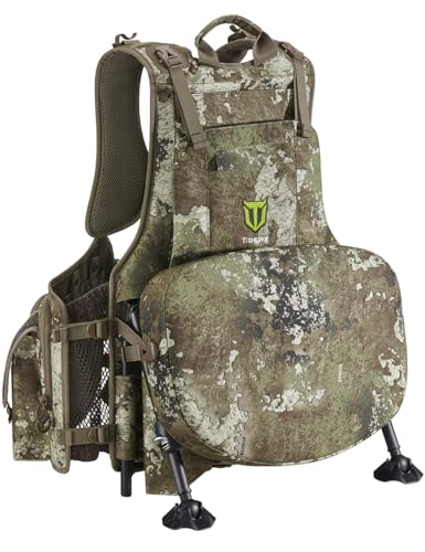 TIDEWE Turkey Vest with Seat, Hunting Vest with Game Pouch and Kickstand, Strut Camo Turkey Hunting Clothes for Men Women (Truetimber Strata)