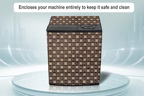 Image of Stylista PVC Washing Machine Cover Compatible for GODREJ 7.5KG Semi-Automatic Top Loading WSEDGE 75 5.0 TB3 M STGR, Basketweave Pattern Brown