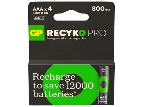 GP Recyko Pro Lot de 4 piles rechargeables AAA Slim Ni-Mh 1,2 V