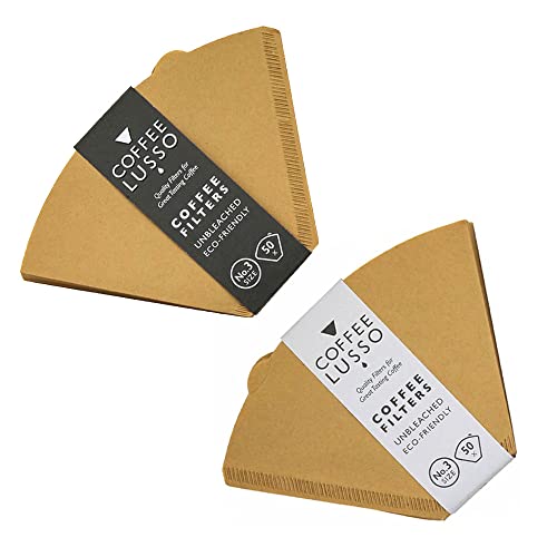 Size 3/No.3/102 Coffee Filter Papers by COFFEE LUSSO, Cone Shaped, Unbleached, Eco Friendly (100), Brown