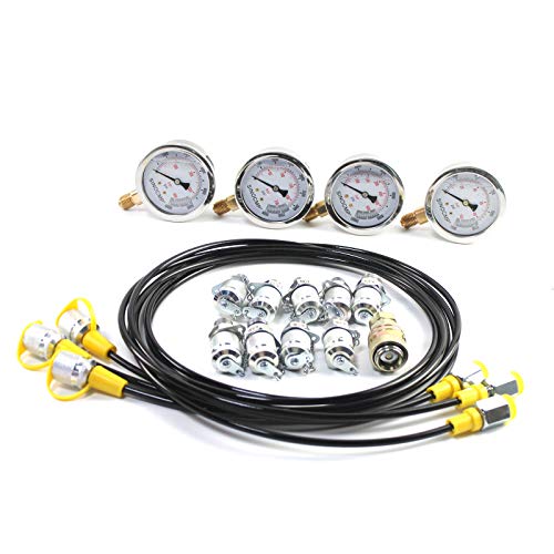 SINOCMP Hydraulic Test Gauge Kit 100/250/400/600 Bar 4 Gauges 3 Test