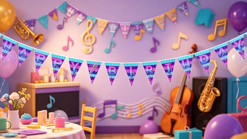 Image of K-POP Happy Birthday Banner, 13ft Long Polyester Bunting Banner with 16pcs Triangle Flags, Purple Blue Gradient Pennant Banner for K-pop Fans Birthday Party Decorations, Indoor Outdoor Hanging Decor