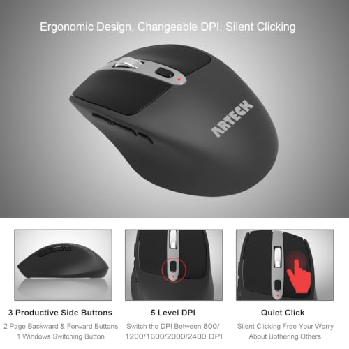 Arteck 2.4G Wireless Keyboard and Mouse Combo Ultra Slim Full Size Keyboard Keyboard and Ergonomic Mice for Computer Desktop PC Laptop and Windows 11/10/8/7 Build in USB-C Rechargeable Battery by Arteck - Used condition - Image 3