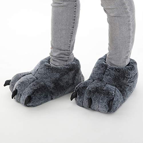Happyyami Pantufas de patas de animais de dinossauro, forro de pelúcia, antiderrapante, botas de inv