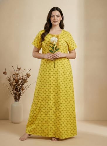 Image of Bahumaan Pure Cotton Nighty for Woman | Floral Gown for Women Nightwear with Pocket | Cotton Nighty for Women Stylish | Perfect for Daily Comfort | Maxi Women