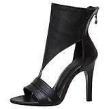MJIASIAWA Aiguille Bout Ouvert Sandales Fermeture Éclair Femmes Eté Bottillons Talons Hauts Mode Bride Cheville Fête Chaussures Noir Taille 38 EU/39 Asiatique