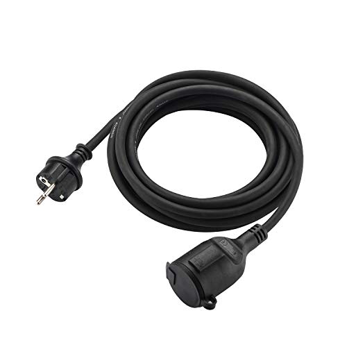 Schuko Verlängerungskabel für den Rasenmäher/Innenbereich/Außenbereich IP44 H07RN-F 3G 1,5mm (5M, Schwarz)