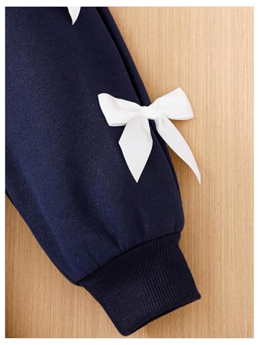 SweatyRocks Girl's Cute Bow Knot Dress Long Sleeve Drop Shoulder Ruffle Hem Sweatshirt Dresses4