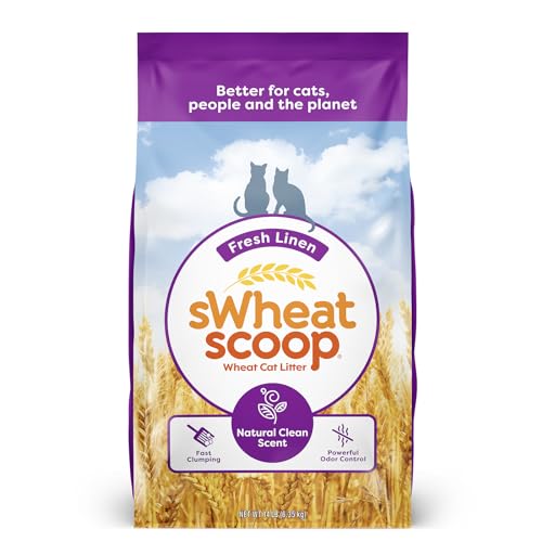 sWheat Scoop Natural Wheat Cat Litter, Fresh Linen Scent, Powerful Odor Control and Low Tracking, 14 Pound Bag