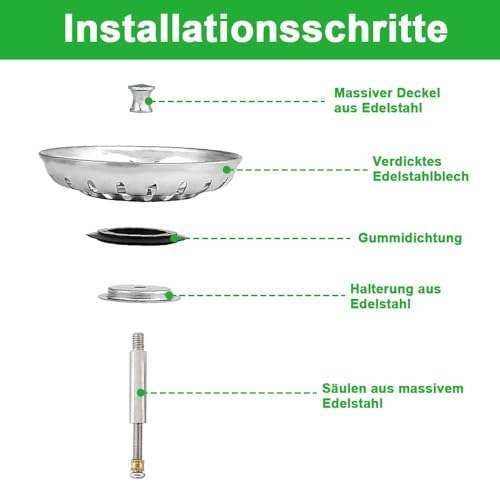 Dreamil Spülbecken Siebkörbchen 82mm Edelstahl Abflusssieb mit Höhenverstellbar Küchenspüle Spüle Zubehör für Ersatz Originaldichtung für Küchenspüle