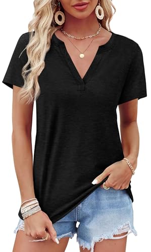Image of WEESO Womens Tops Summer Short Sleeve V Neck Blouses Business Casual Loose Fit Tshirts Trendy Fashion Outfits