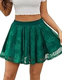 Avidlove Women's Skirts Flowy Basic Stretchy Flared Casual Mini Skirts Lace Pleated Lingerie Skirt (Green, Small)