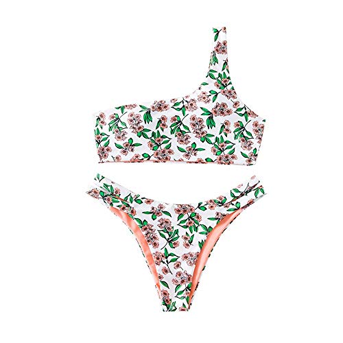 ZAFUL Swimwear One Shoulder Cut Out High Cut Bikini Sexy Two Piece Bathing Suits for Women (S, Pink-Floral)