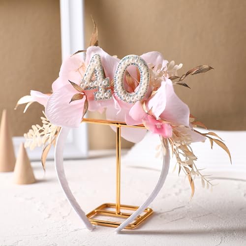Handmade-Floral-Crown-Pink-Headband-with-Flowers-and-Pearls-Elegant-40th-Birthday-Accessory-for-Women