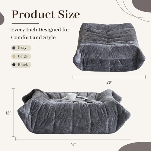Image of HABUTWAY Bean Bag Ottoman,Memory Foam Foot Rest,Ottoman,Grey | Fireside Chair Ottoman,Memory Foam Lazy Bean Bag Sofa for Living Room,Bedroom,Dorm,Office