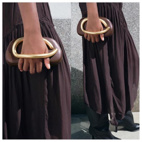Image of Women PU Leather Metal Handle Handbag Trendy Commuting Compact Stone Purse Hand-held Causal Shoulder Clutch Bag